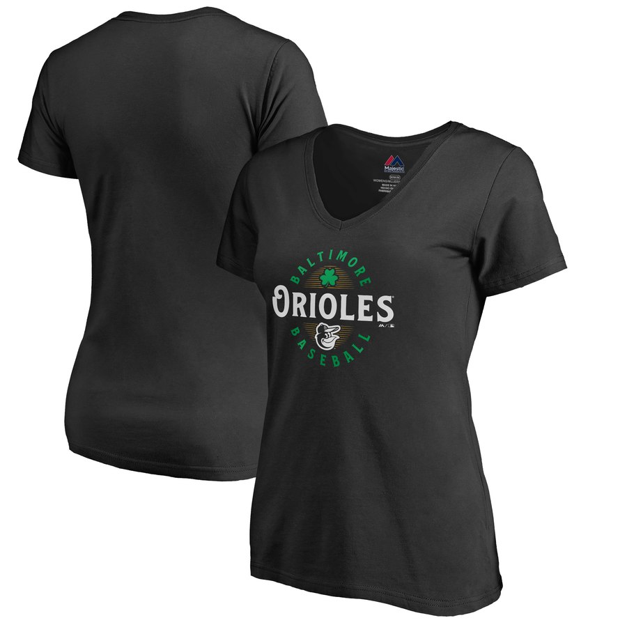 Baltimore Orioles Majestic Women's Forever Lucky V-Neck T-Shirt Black