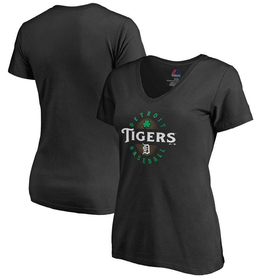 Detroit Tigers Majestic Women's Forever Lucky V-Neck T-Shirt Black