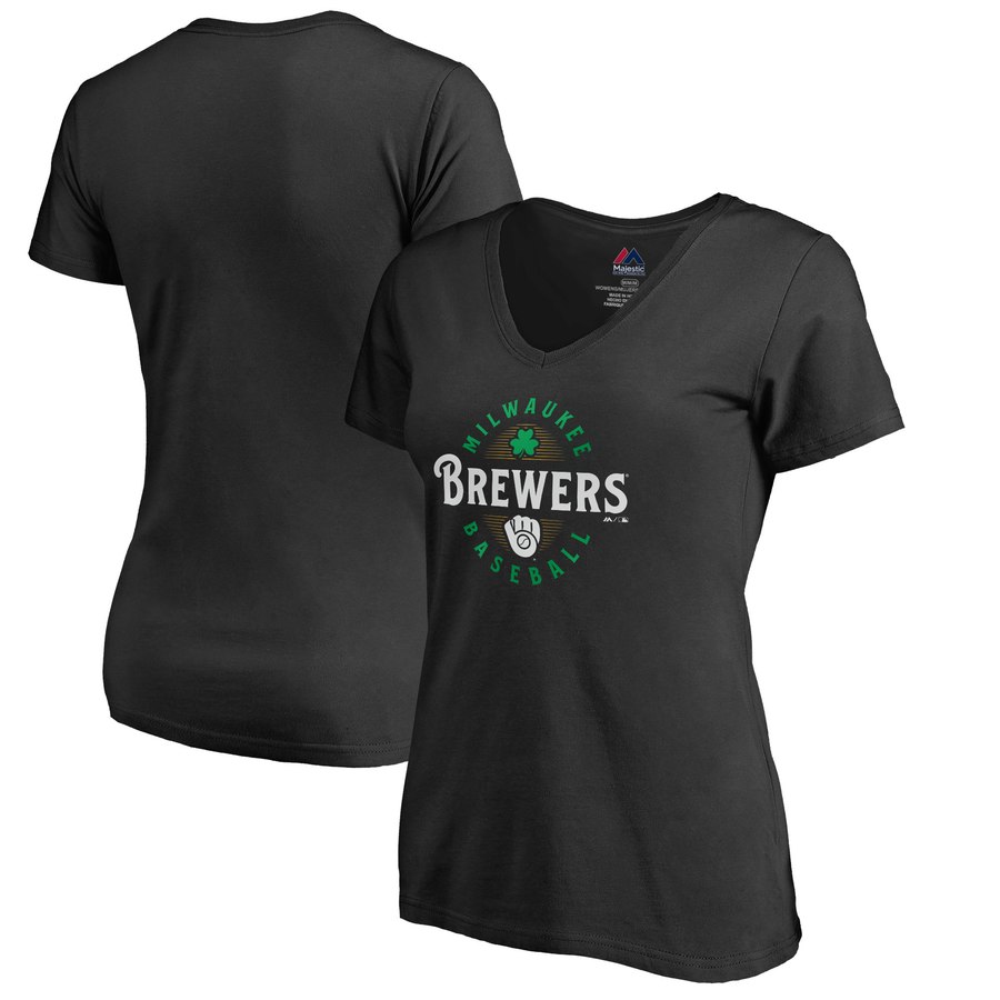 Milwaukee Brewers Majestic Women's Forever Lucky V-Neck T-Shirt Black