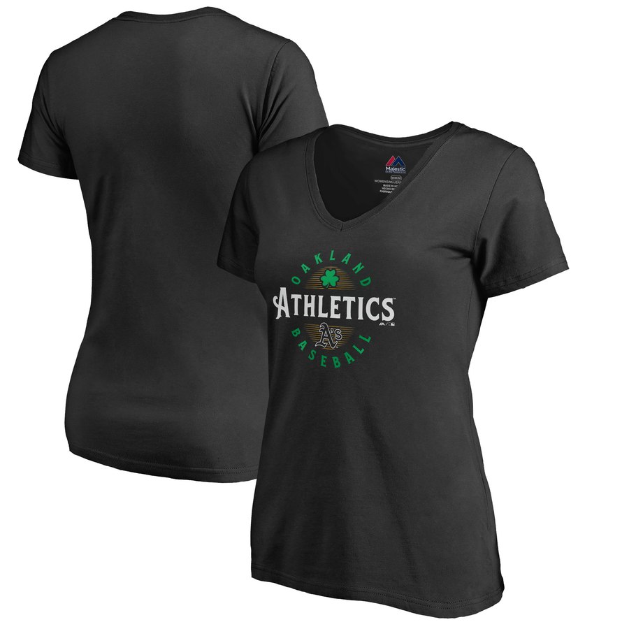 Oakland Athletics Majestic Women's Forever Lucky V-Neck T-Shirt Black