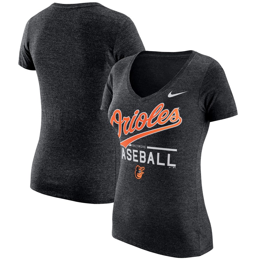 Baltimore Orioles Nike Women's Practice 1.7 Tri-Blend V-Neck T-Shirt Heathered Black