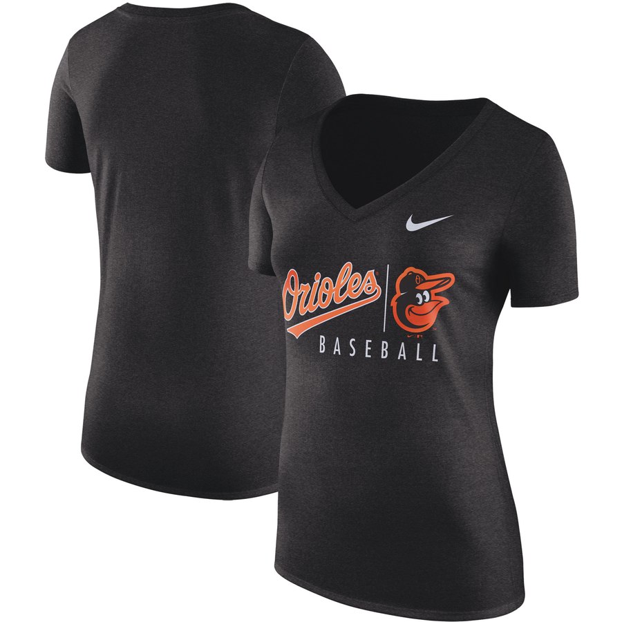 Baltimore Orioles Nike Women's Practice Tri-Blend V-Neck T-Shirt Black