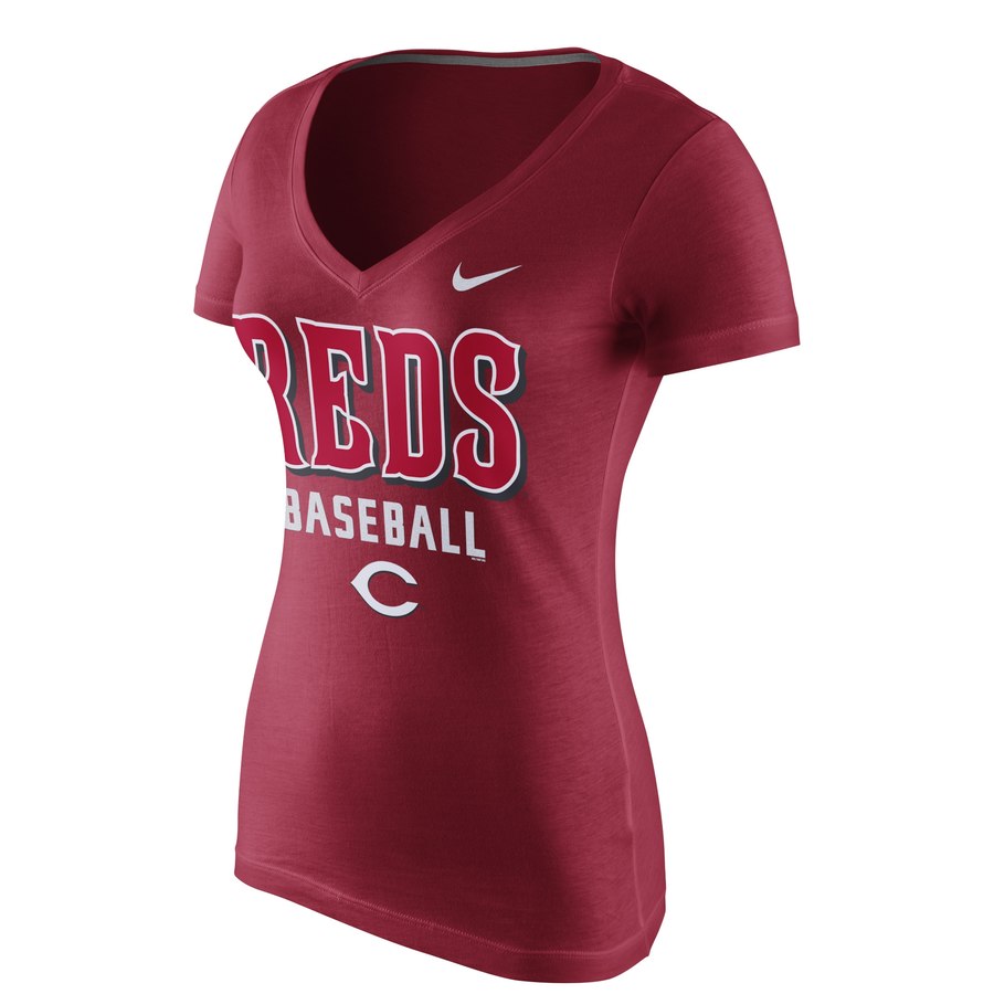 Cincinnati Reds Nike Women's New Practice V-Neck T-Shirt Red