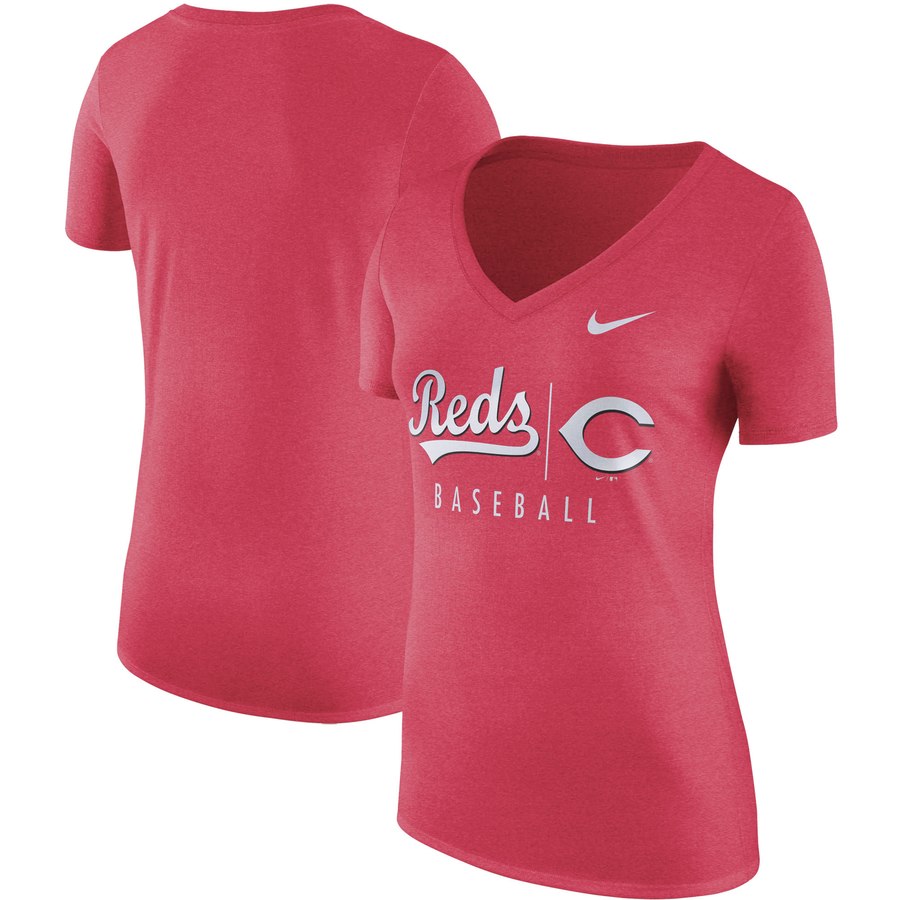 Cincinnati Reds Nike Women's Practice Tri-Blend V-Neck T-Shirt Red