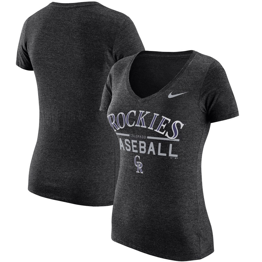 Colorado Rockies Nike Women's Practice 1.7 Tri-Blend V-Neck T-Shirt Heathered Black