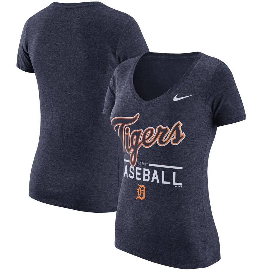 Detroit Tigers Nike Women's Practice 1.7 Tri-Blend V-Neck T-Shirt Heathered Navy