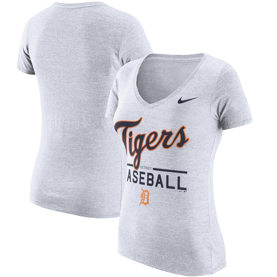 Detroit Tigers Nike Women's Practice 1.7 Tri-Blend V-Neck T-Shirt Heathered White