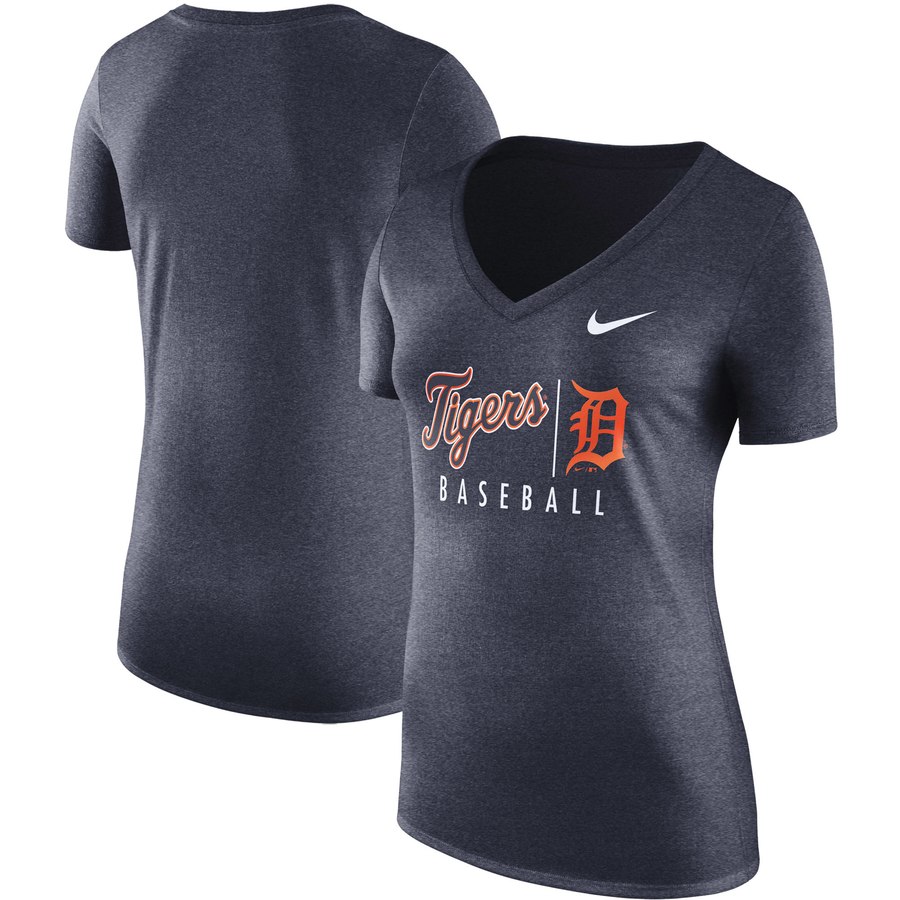 Detroit Tigers Nike Women's Practice Tri-Blend V-Neck T-Shirt Navy