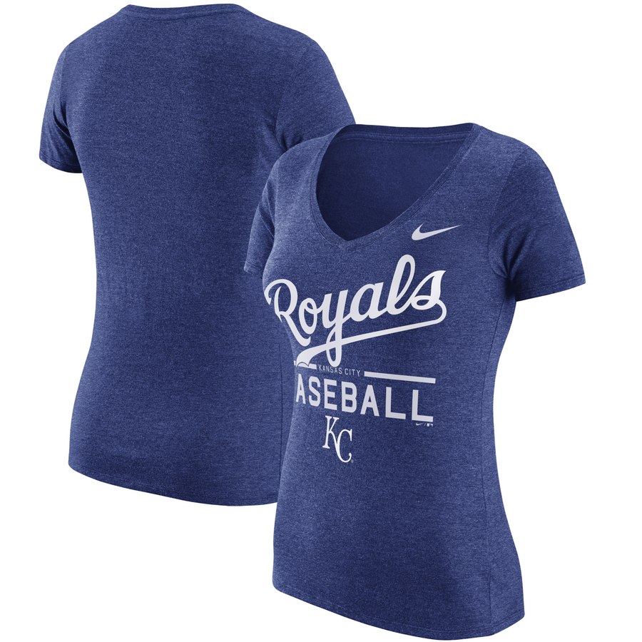 Kansas City Royals Nike Women's Practice 1.7 Tri-Blend V-Neck T-Shirt Heathered Royal