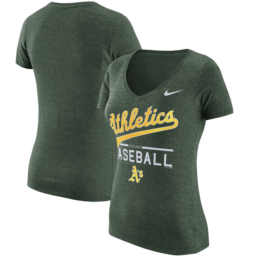 Oakland Athletics Nike Women's Practice 1.7 Tri-Blend V-Neck T-Shirt Heathered Green