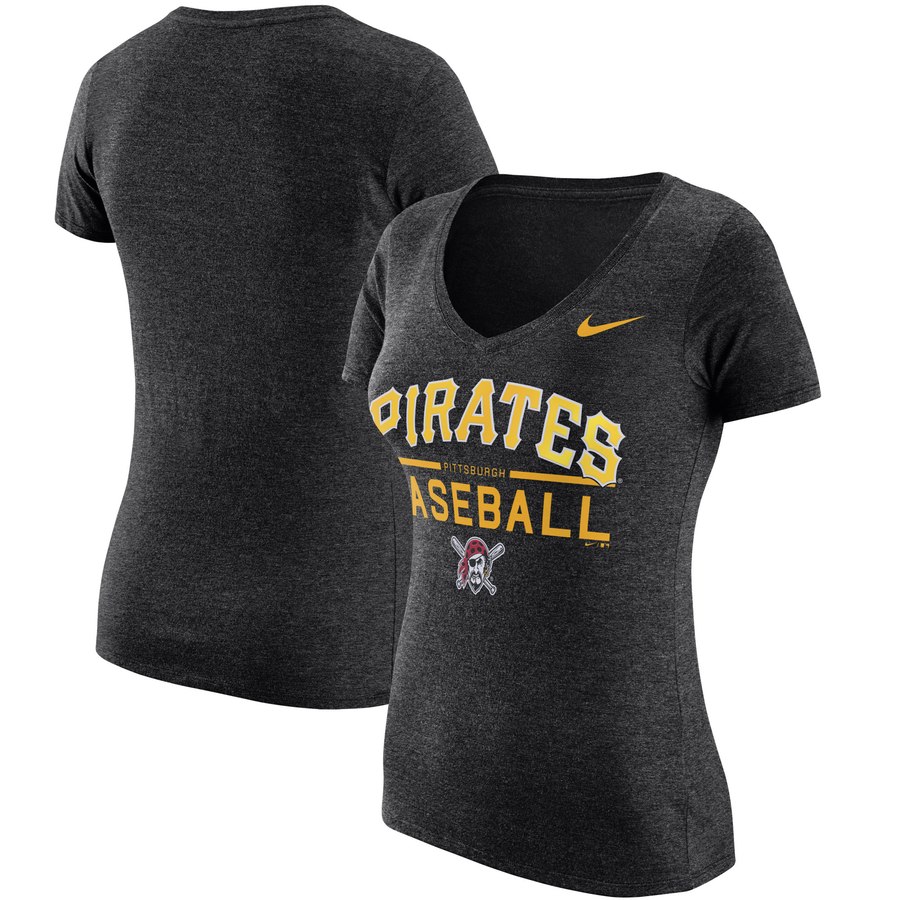 Pittsburgh Pirates Nike Women's Practice 1.7 Tri-Blend V-Neck T-Shirt Heathered Black