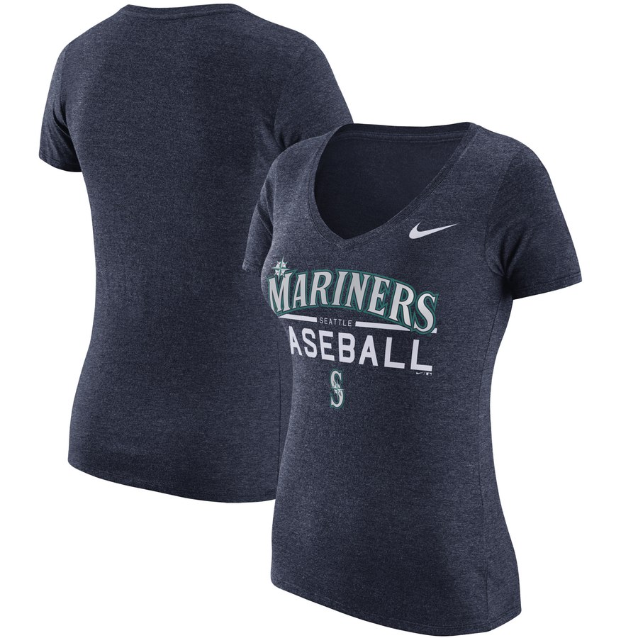 Seattle Mariners Nike Women's Practice 1.7 Tri-Blend V-Neck T-Shirt Heathered Navy