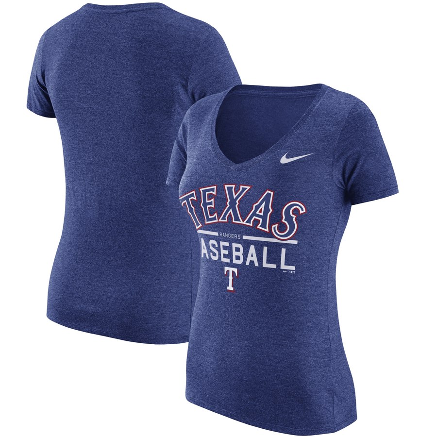 Texas Rangers Nike Women's Practice 1.7 Tri-Blend V-Neck T-Shirt Heathered Royal