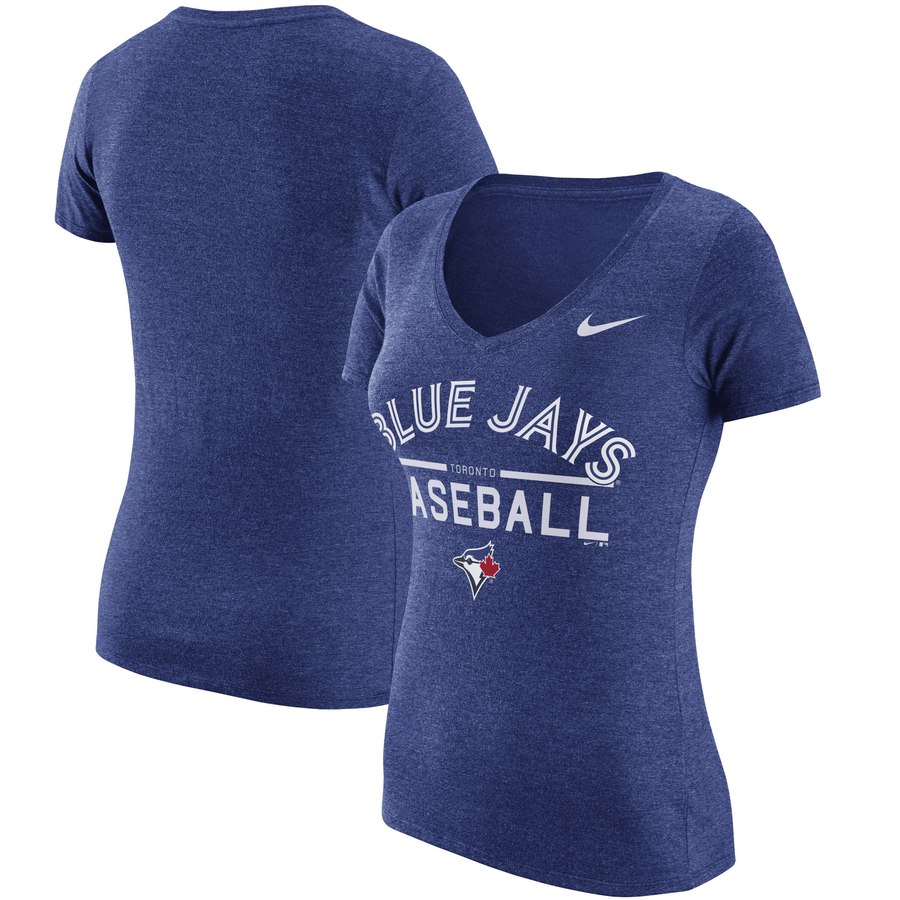 Toronto Blue Jays Nike Women's Practice 1.7 Tri-Blend V-Neck T-Shirt Heathered Royal