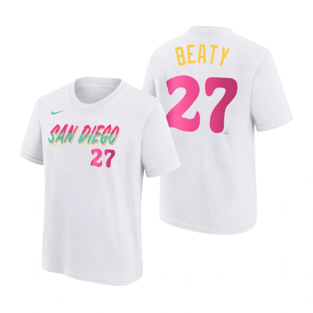 San Diego Padres #27 Matt Beaty 2022 City Connect Youth MLB T-Shirt - White