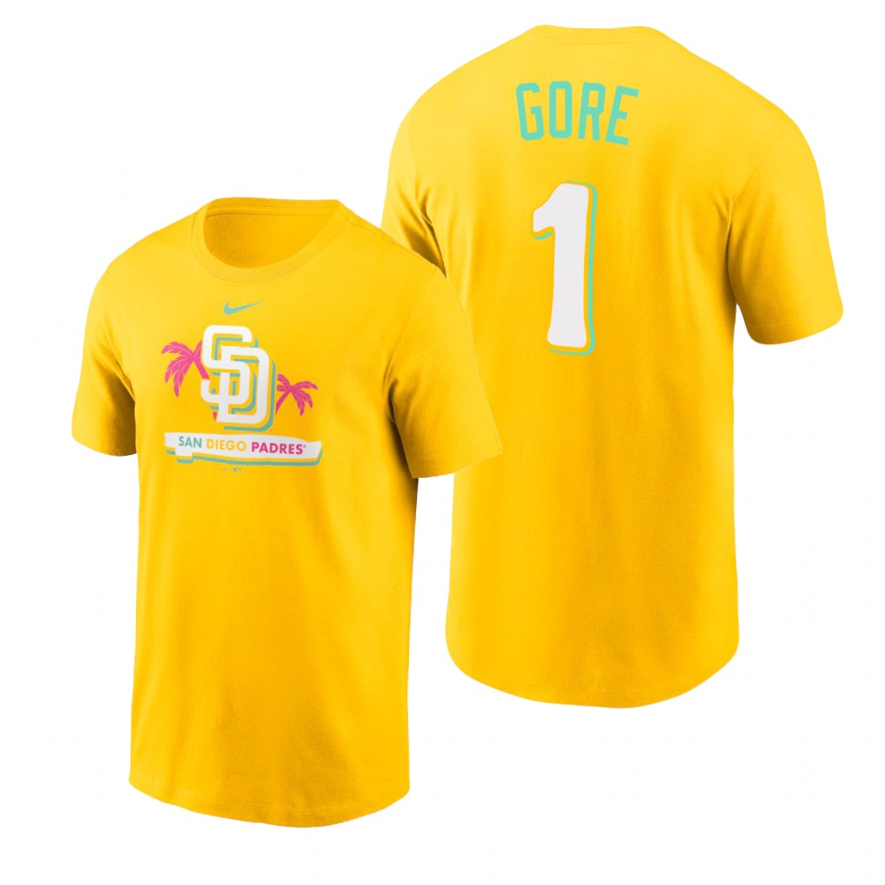 San Diego Padres #1 MacKenzie Gore 2022 City Connect Men's MLB T-Shirt - Yellow