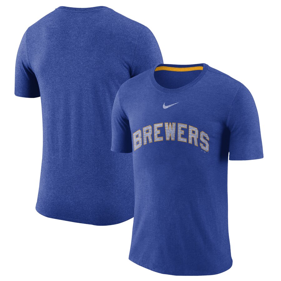 Milwaukee Brewers Nike Wordmark Tri-Blend T-Shirt Royal