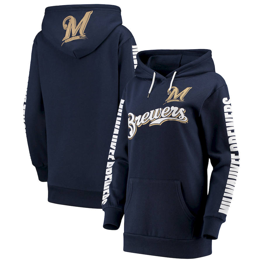 Milwaukee Brewers G-III 4Her by Carl Banks Women's Extra Innings Pullover Hoodie Navy