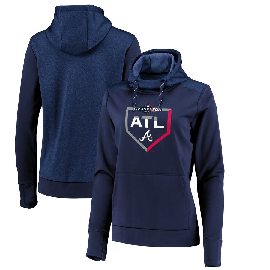 Atlanta Braves Majestic Women's 2019 Postseason Dugout Authentic Pullover Hoodie Navy