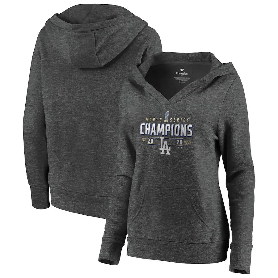 Los Angeles Dodgers Women's 2020 World Series Champions Locker Room Pullover Hoodie Heather Charcoal