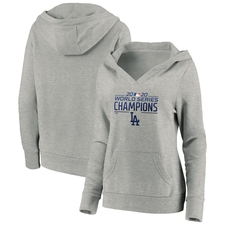 Los Angeles Dodgers Women's 2020 World Series Champions Logo Crossover Neck Pullover Hoodie Heather Gray