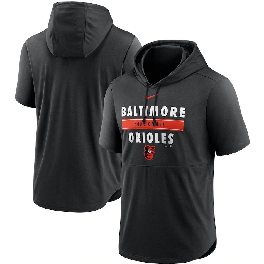 Men's Baltimore Orioles Nike Black Home Team Short Sleeve Performance Hoodie Top.webp