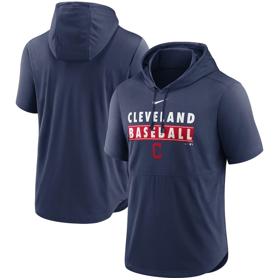 Men's Cleveland Guardians Nike Navy Home Team Short Sleeve Hoodie Top