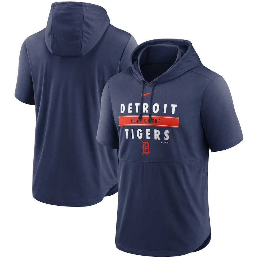 Men's Detroit Tigers Nike Navy Home Team Short Sleeve Hoodie Top.webp