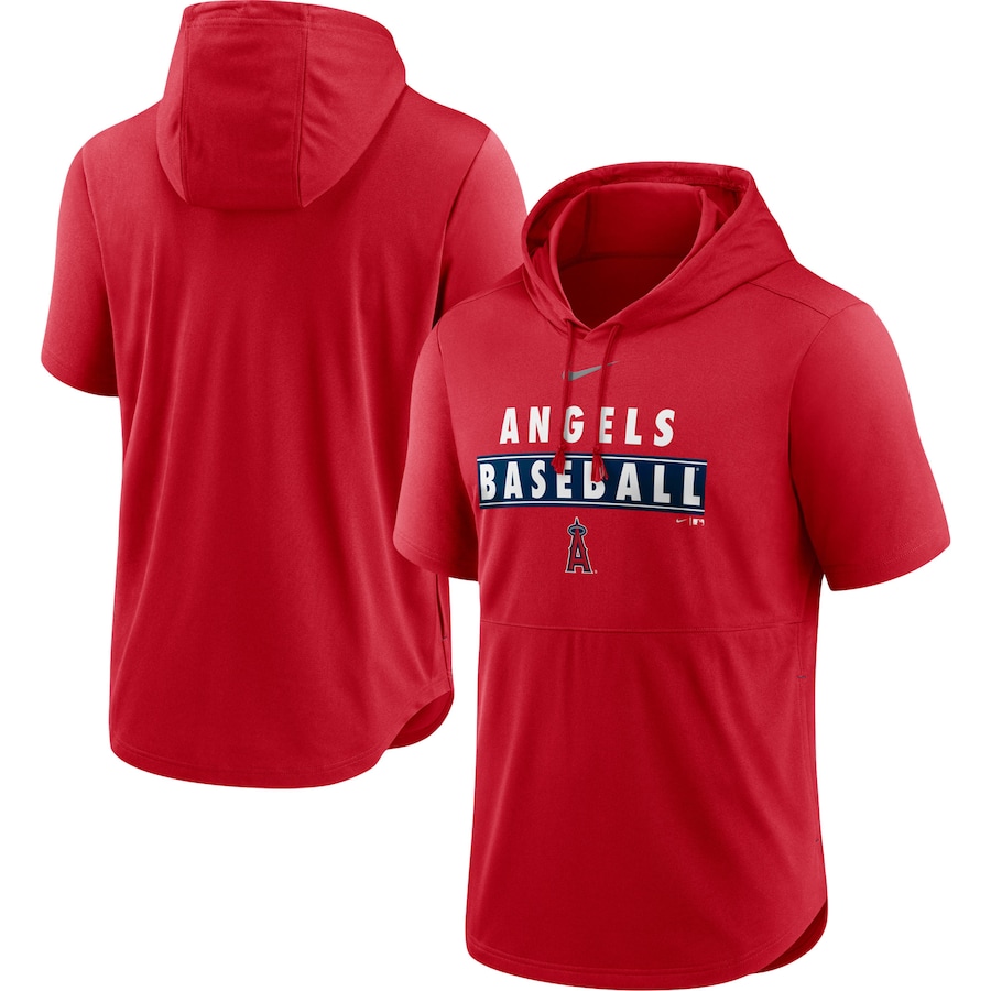 Men's Los Angeles Angels Nike Red Home Team Short Sleeve Hoodie Top