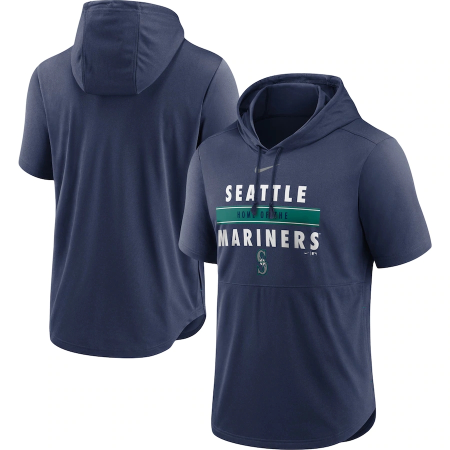 Men's Seattle Mariners Nike Navy Home Team Short Sleeve Hoodie Top.webp