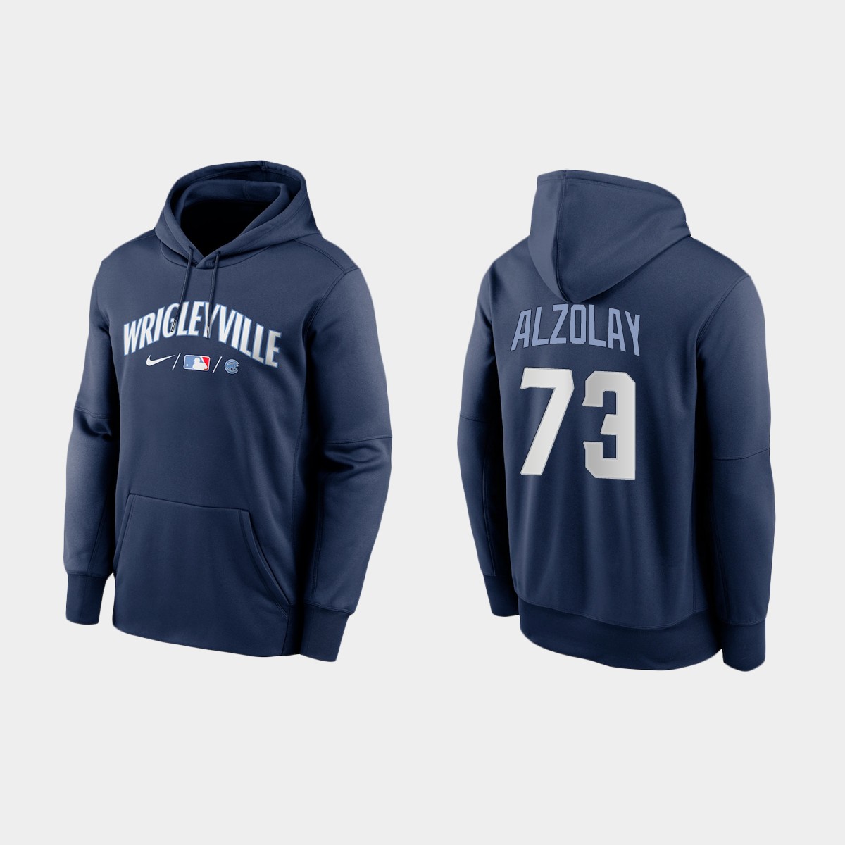 Chicago Cubs #73 Adbert Alzolay Men's 2021 City Connect Navy Therma Hoodie