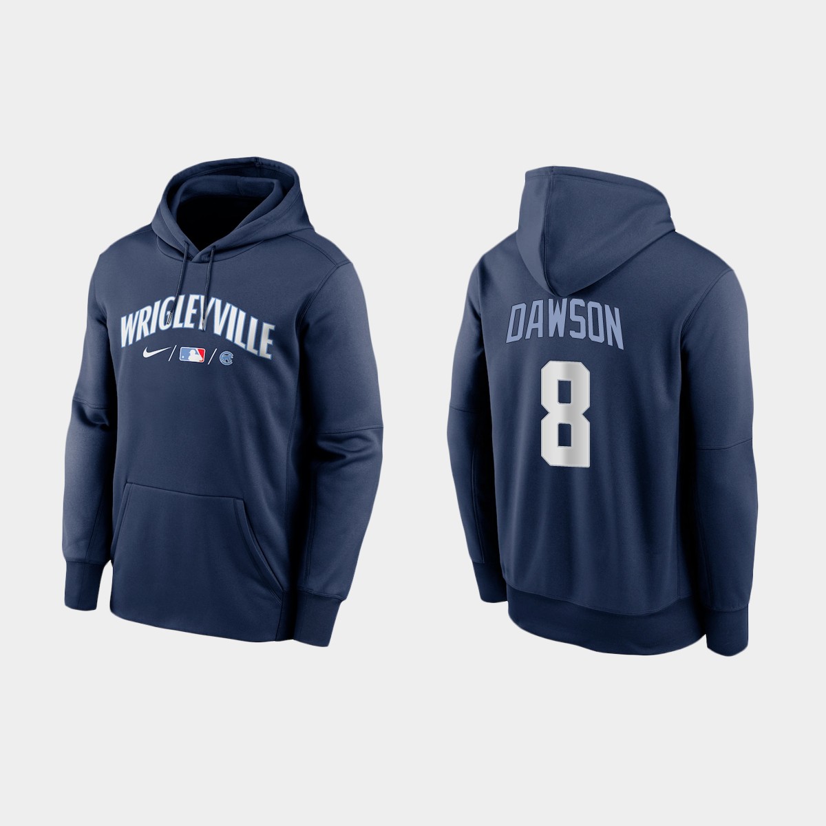 Chicago Cubs #8 Andre Dawson Men's 2021 City Connect Navy Therma Hoodie