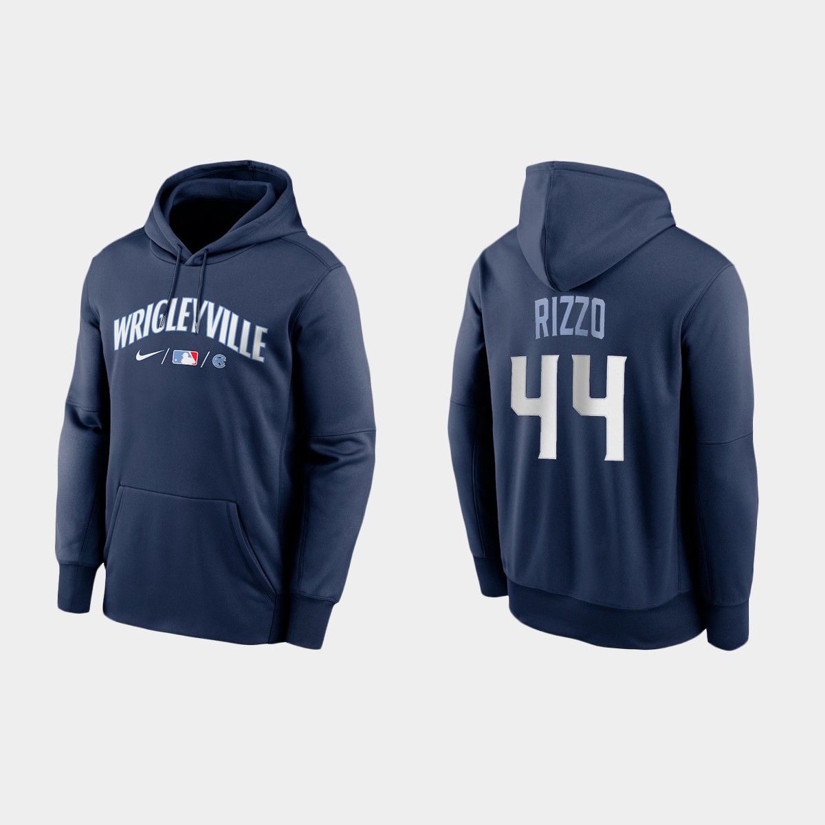 Chicago Cubs #44 Anthony Rizzo Men's 2021 City Connect Navy Therma Hoodie