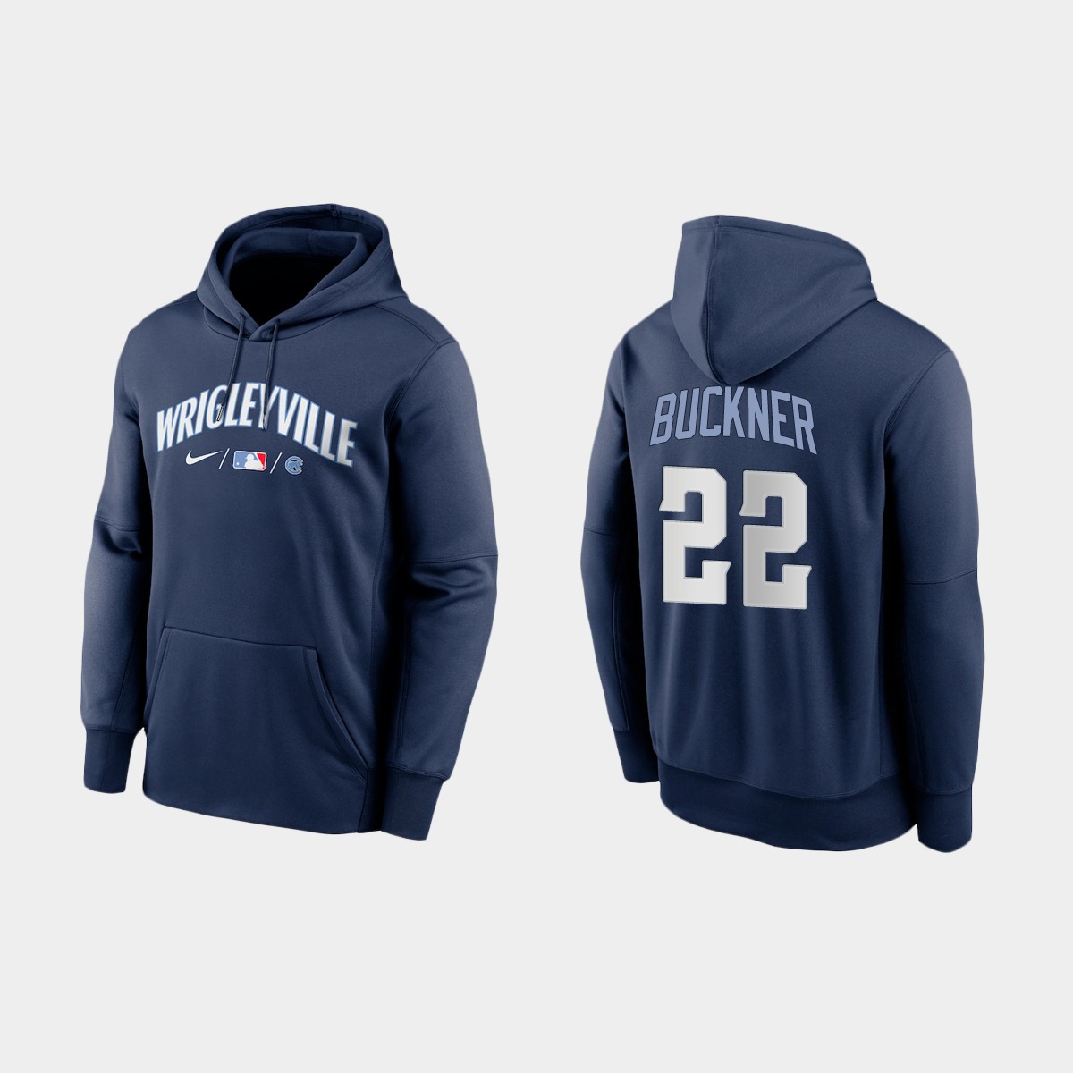 Chicago Cubs #22 Bill Buckner Men's 2021 City Connect Navy Therma Hoodie