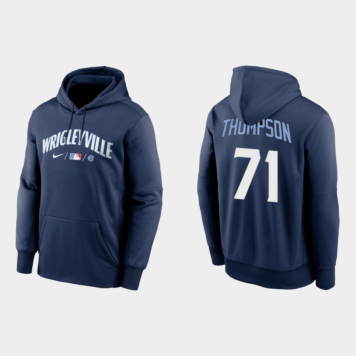 Chicago Cubs #71 Keegan Thompson Men's 2021 City Connect Navy Therma Hoodie