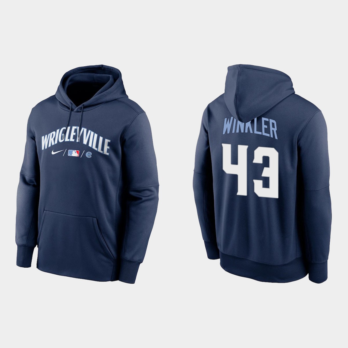 Chicago Cubs #43 Dan Winkler Men's 2021 City Connect Navy Therma Hoodie