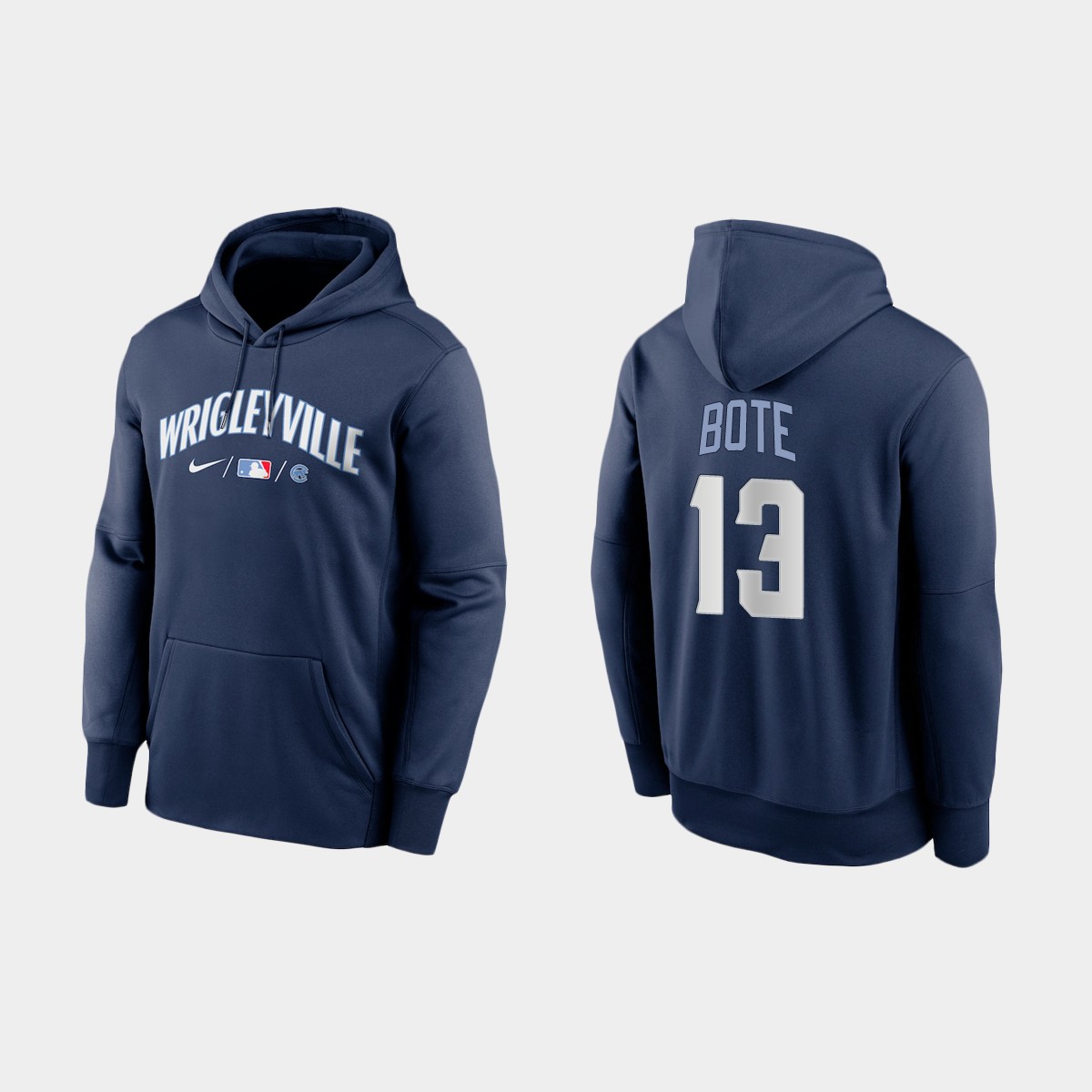 Chicago Cubs #13 David Bote Men's 2021 City Connect Navy Therma Hoodie