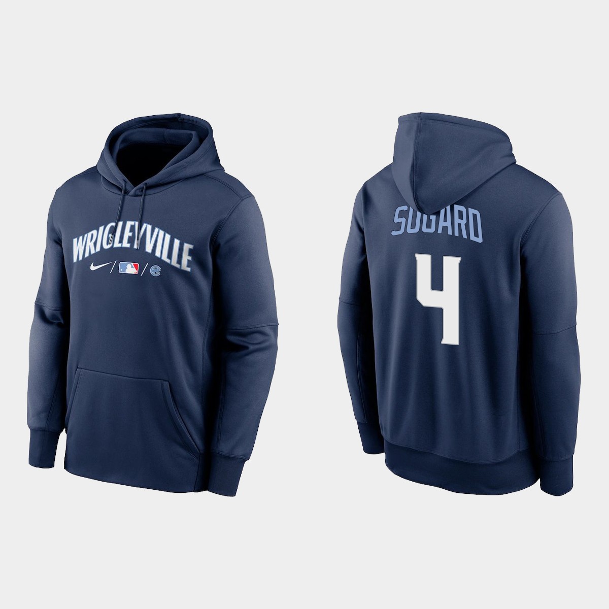 Chicago Cubs #4 Eric Sogard Men's 2021 City Connect Navy Therma Hoodie