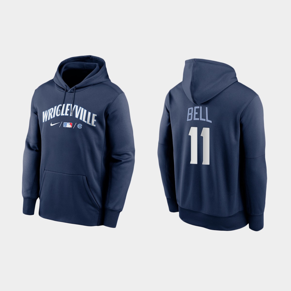 Chicago Cubs #11 George Bell Men's 2021 City Connect Navy Therma Hoodie