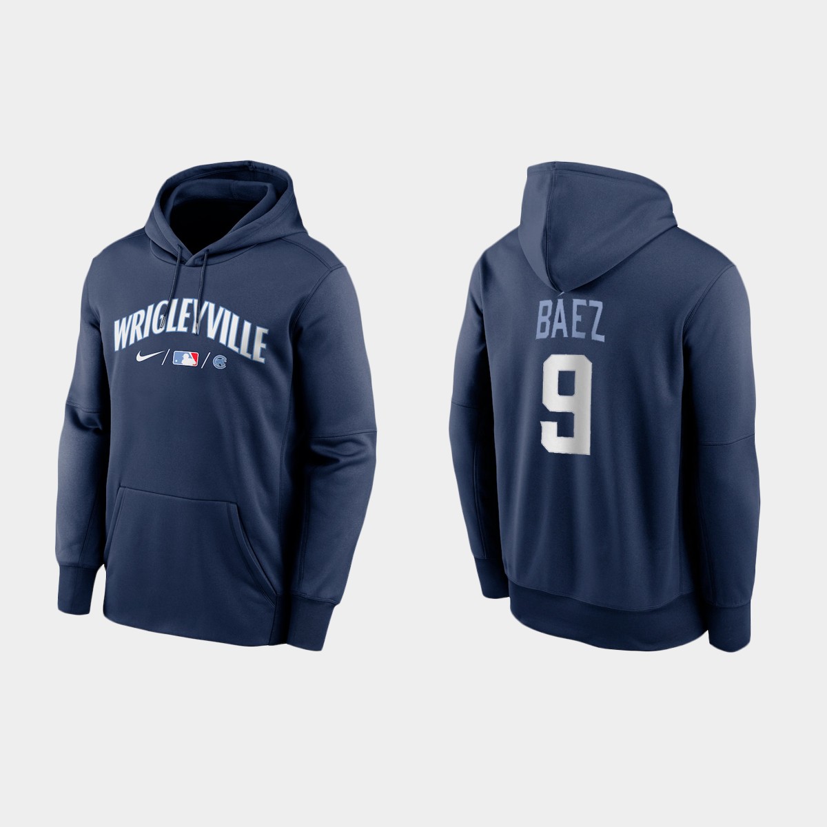 Chicago Cubs #9 Javier Baez Men's 2021 City Connect Navy Therma Hoodie