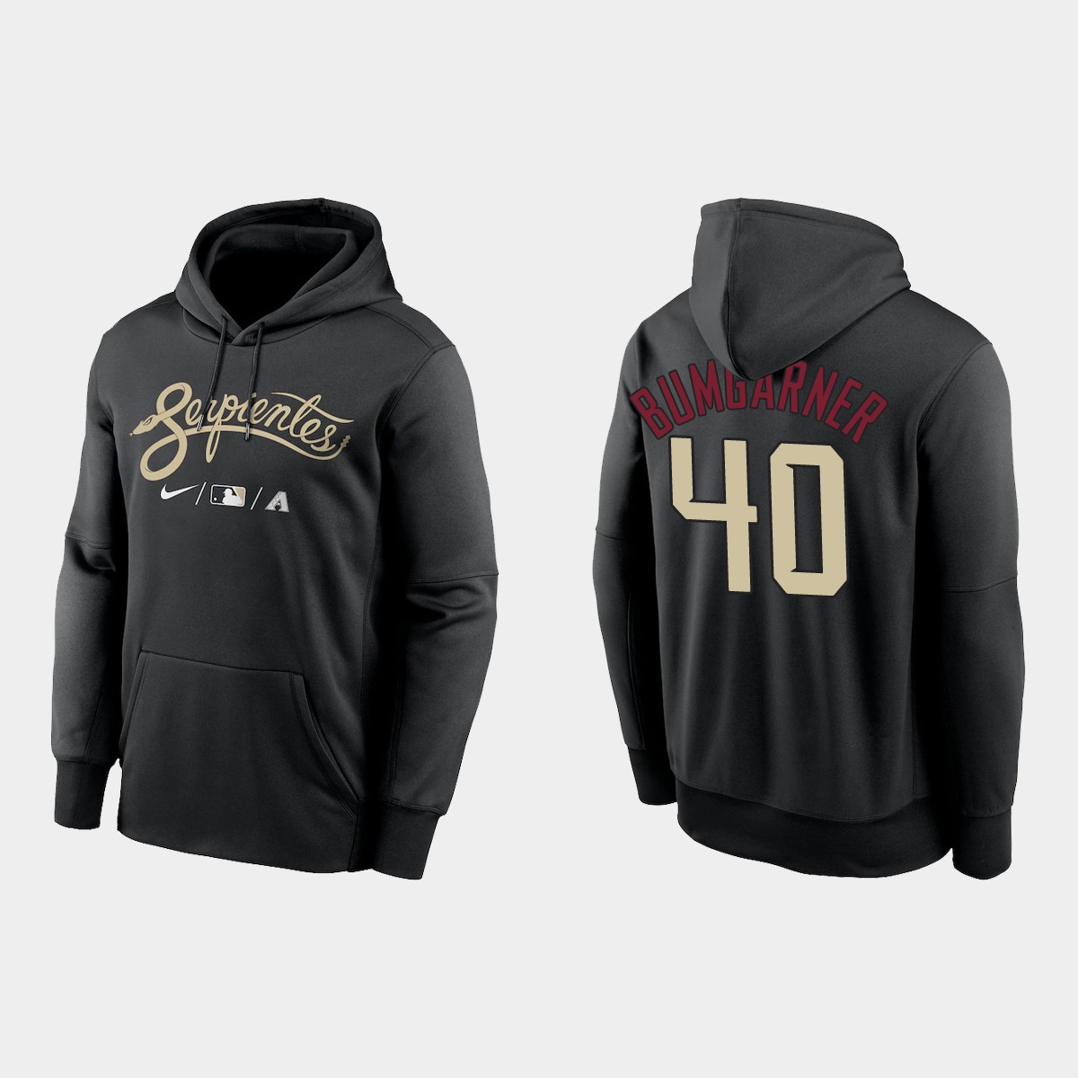 Arizona Diamondbacks #40 Madison Bumgarner Men's Nike 2021-City Connect Therma Hoodie Black