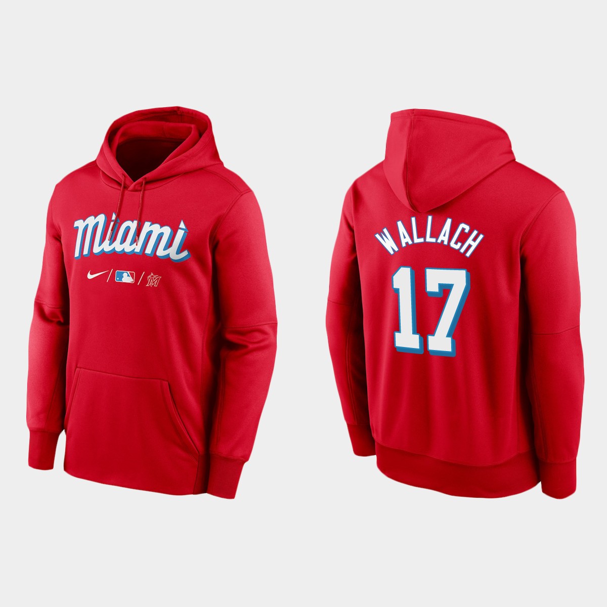 Miami Marlins #17 Chad Wallach Men's Nike 2021 City Connect Therma Hoodie Red