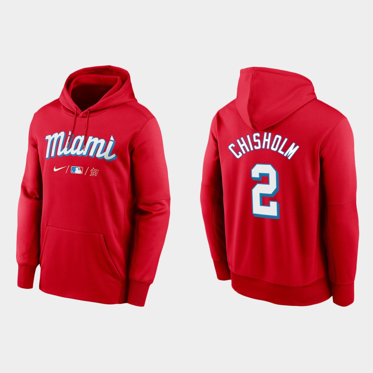 Miami Marlins #2 Jazz Chisholm Jr. Men's Nike 2021 City Connect Therma Hoodie Red