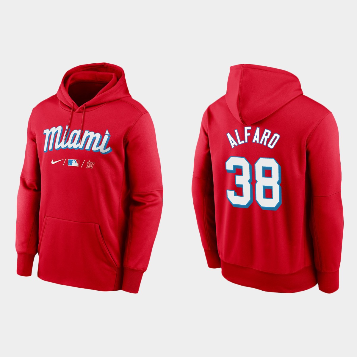 Miami Marlins #38 Jorge Alfaro Men's Nike 2021 City Connect Therma Hoodie Red