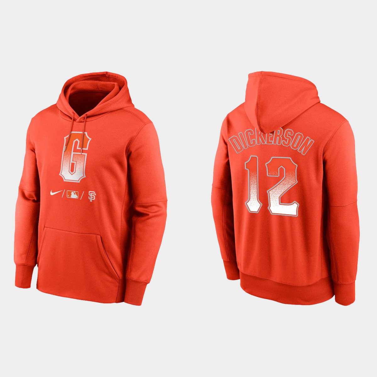 San Francisco Giants #12 Alex Dickerson Men's 2021 City Connect Therma Pullover Orange Hoodie