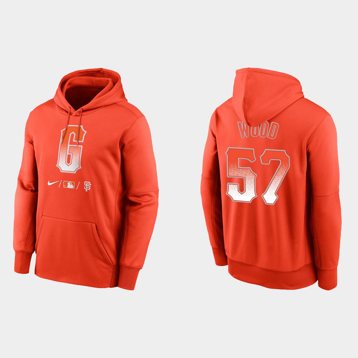 San Francisco Giants #57 Alex Wood Men's 2021 City Connect Therma Pullover Orange Hoodie