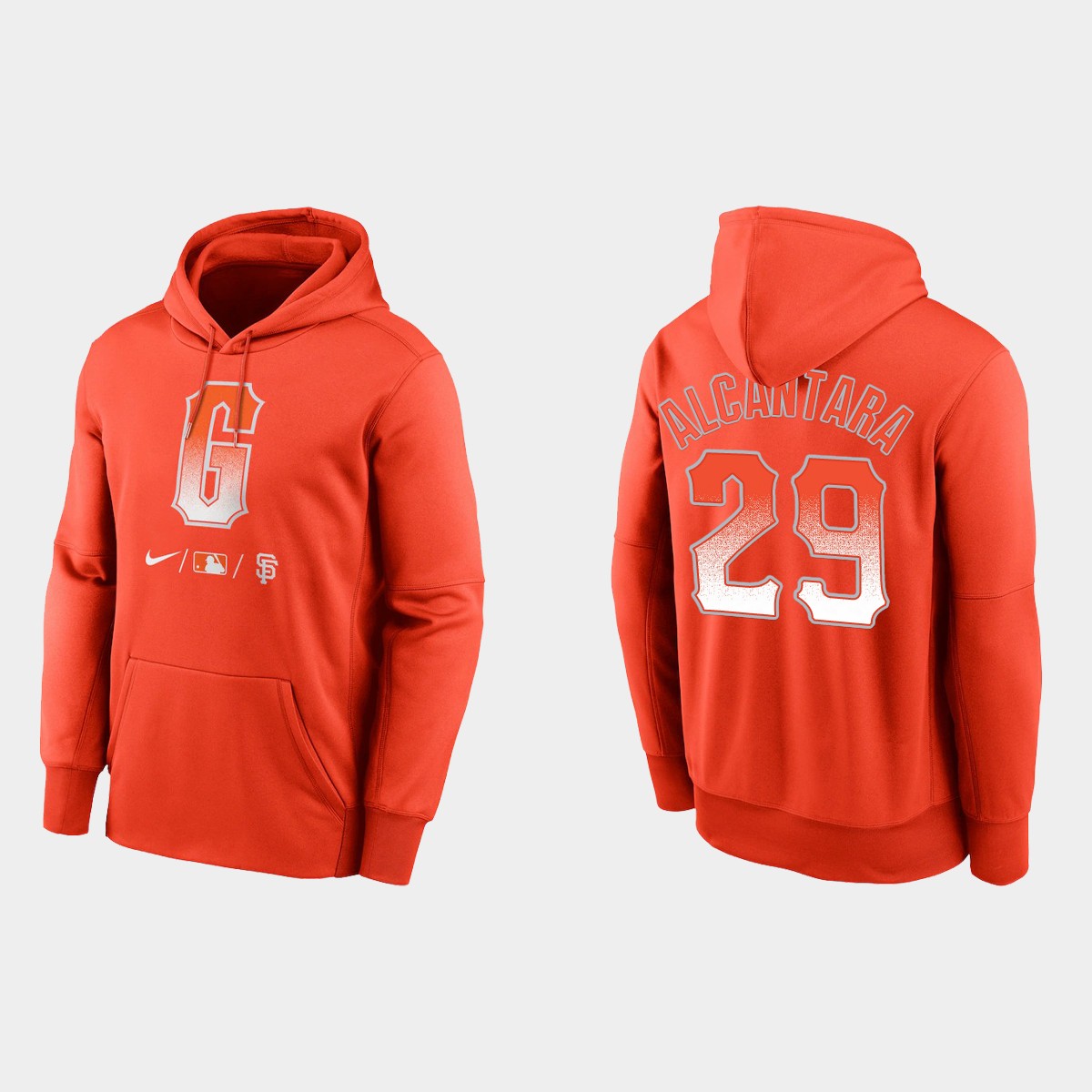 San Francisco Giants #29 Arismendy Alcantara Men's 2021 City Connect Therma Pullover Orange Hoodie