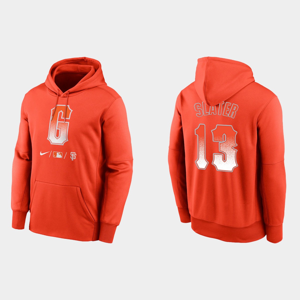 San Francisco Giants #13 Austin Slater Men's 2021 City Connect Therma Pullover Orange Hoodie