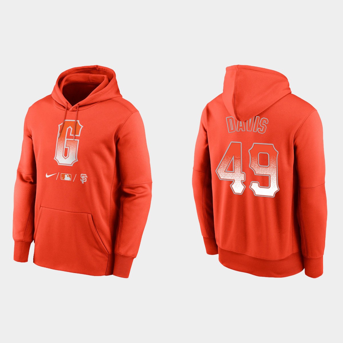 San Francisco Giants #49 Jaylin Davis Men's 2021 City Connect Therma Pullover Orange Hoodie