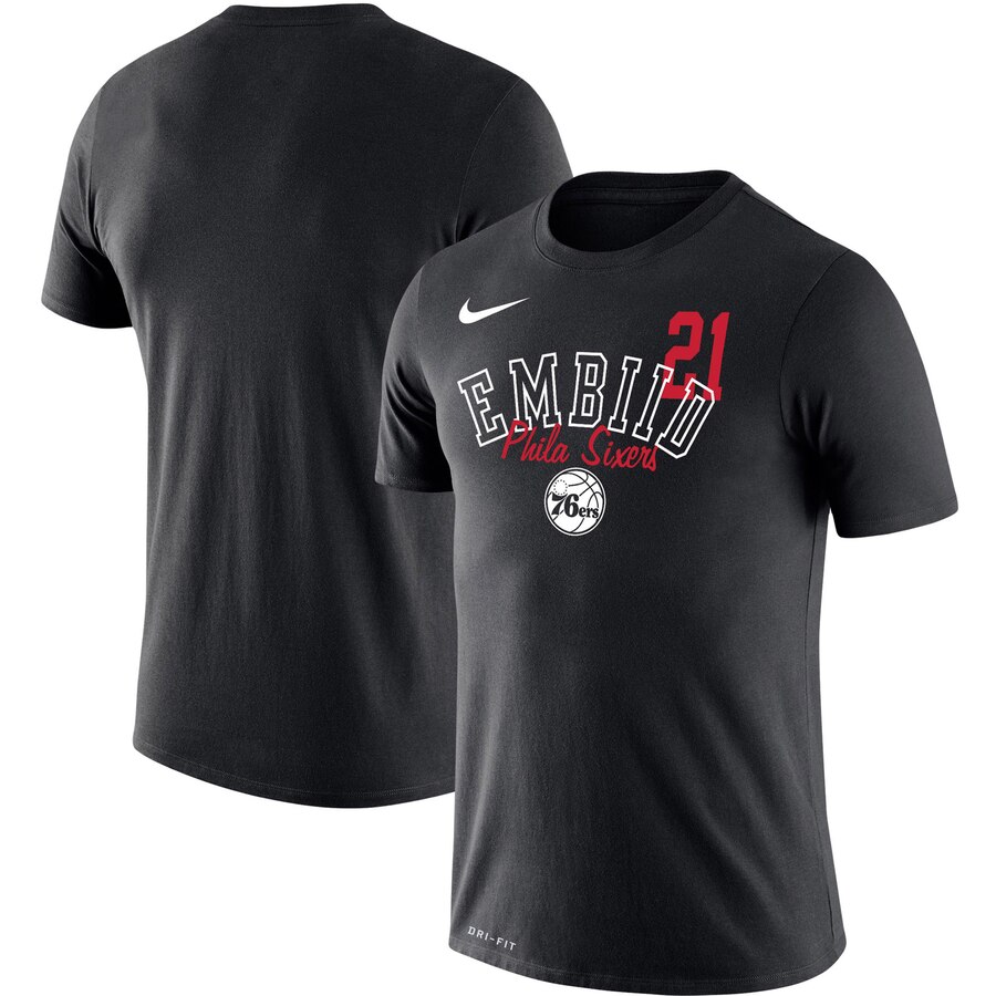 Philadelphia 76ers #21 Joel Embiid Nike Player Performance T-Shirt Black